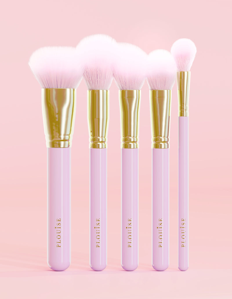 Precision Puffs 5-Piece Purple Face Brush Set