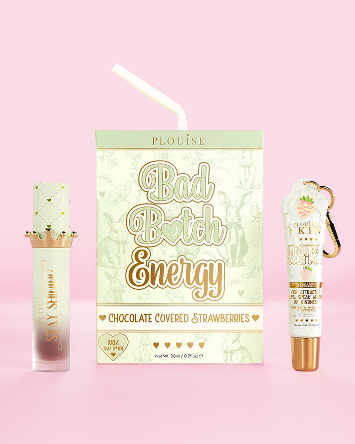 Chocolate Covered Strawberries Bad Bitch Energy Lip Duo featuring a lip conditioner and glossy lip oil