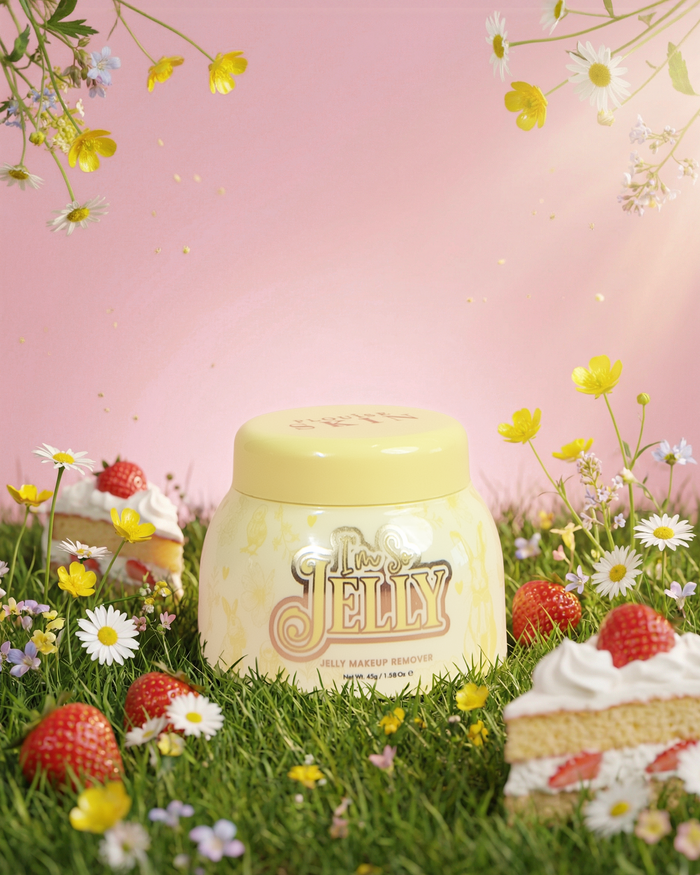 Yellow tub of P.Louise I'm So Jelly Makeup Remover in strawberry shortcake
