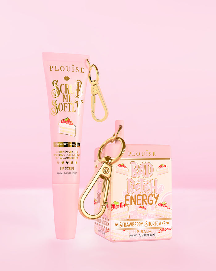 P.Louise Moisture Magic Duo featuring a lip balm and a tube of lip scrub both in strawberry shortcake scent