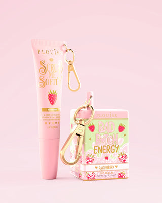 {P.Louise Moisture Magic containing a raspberry lip balm and raspberry lip scrub