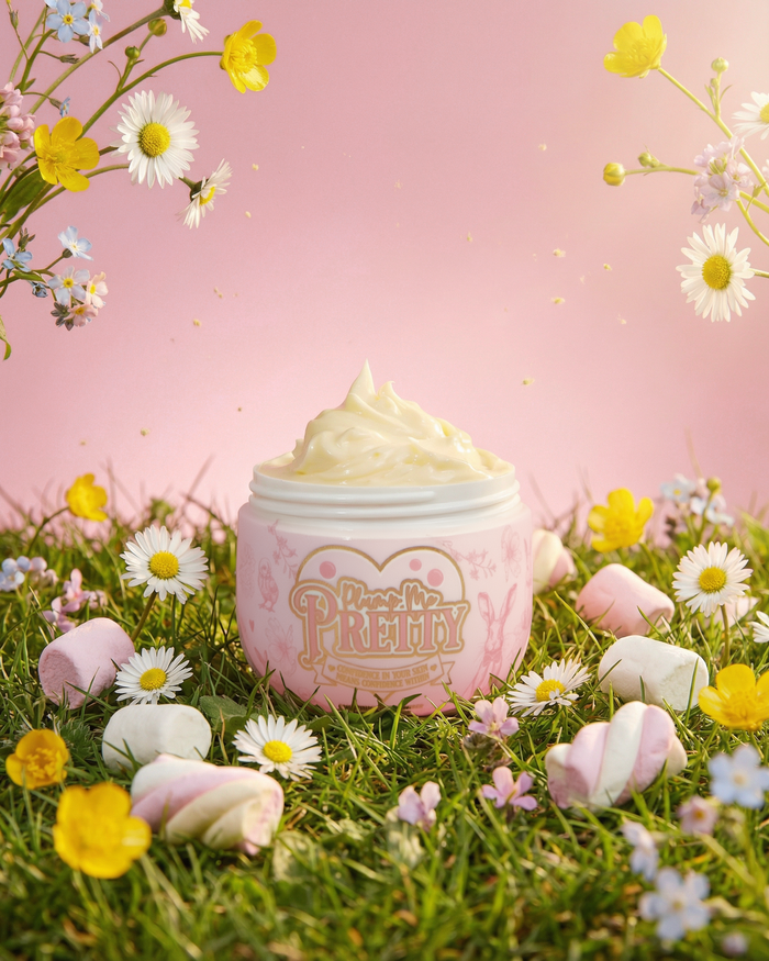 Pink tub of Plump Me Pretty Moisturizer in pink marshmallow scent