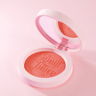 Pink P.Louise Spoilt For Choice cream blush compact with 'Spoilt For Choice' branding on a pink background