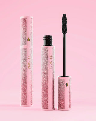 P.Louise Cry Baby Mascara with glittery casing on a pink background