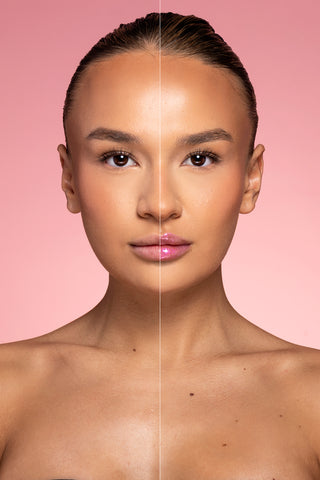 P.Louise Crystal Bad Bitch Energy Glitter Lip Duo Cherry Bubblegum Model Before And After