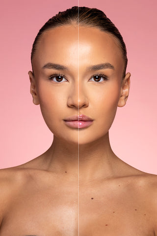 P.Louise Stay Shining Glitter Lip Oil Turkish Delight Model Before And After