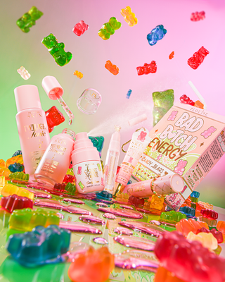 P.Louise What A Treat Candy Bears Lip And Skincare Bundle surrounded by candy bears